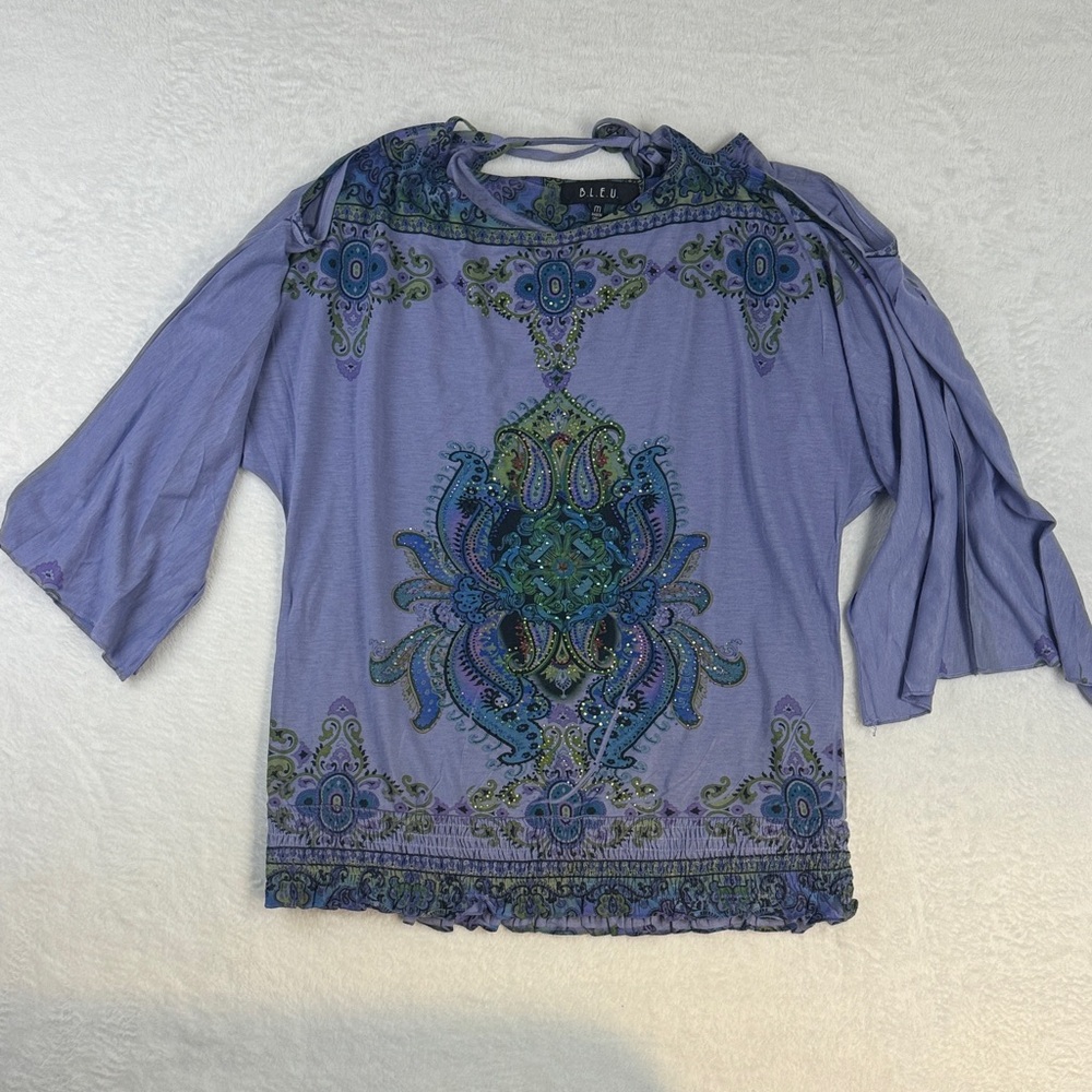 Bila Blue and Purple Embroidered Blouse